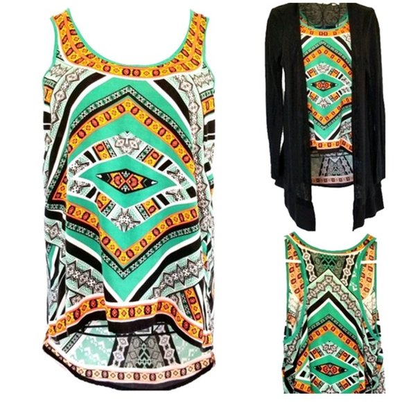 Blue Rain Geometric Print Racerback Tank Top - Picture 2 of 7